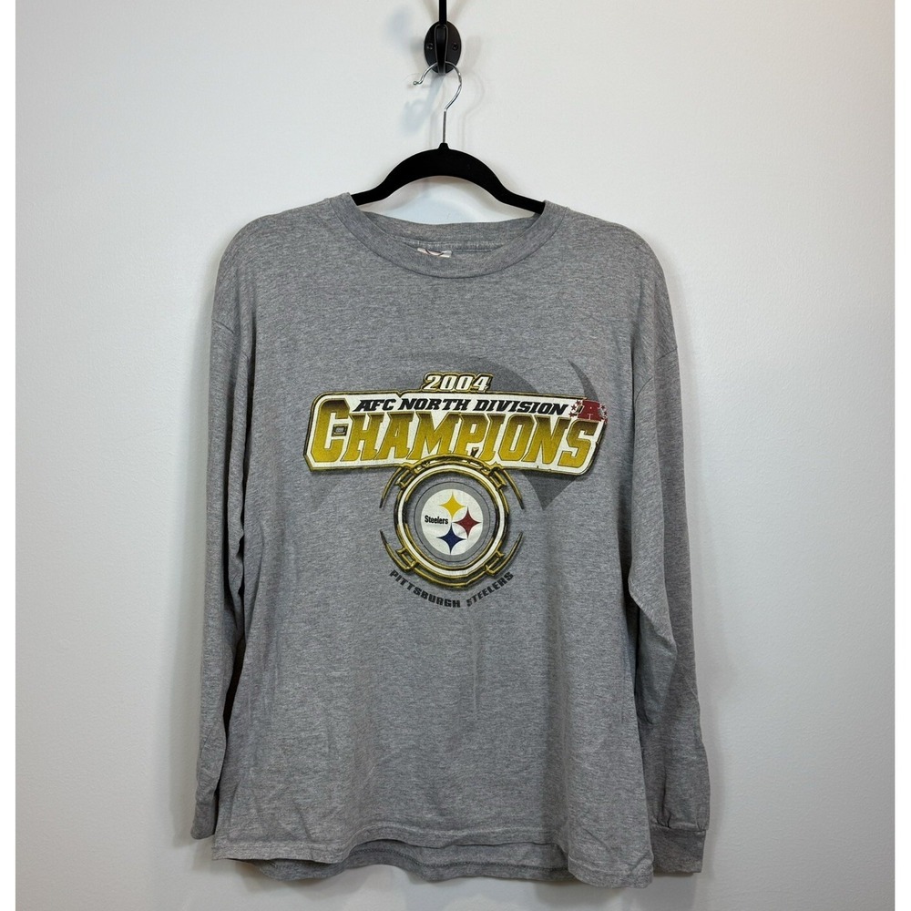 NFL Pittsburgh Steelers 2004 AFC North Division Champions L/S Gray‎ Shirt Size L